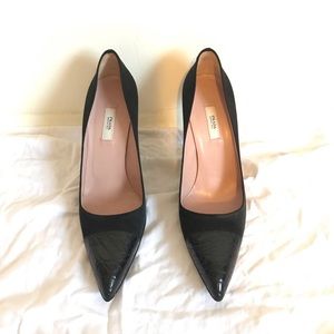 Prada black satin croc toe pumps sz37